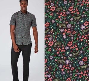 TOPMAN Zebra Floral Print Muscle Fit Short Sleeve